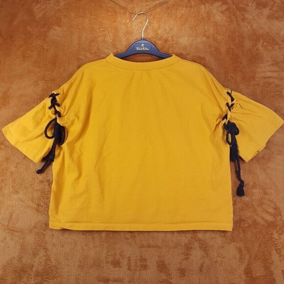 MOUSSY Womens Top Yellow Pullover Crew Lace Up Short Sleeve Boxy Tee - Picture 5 of 9
